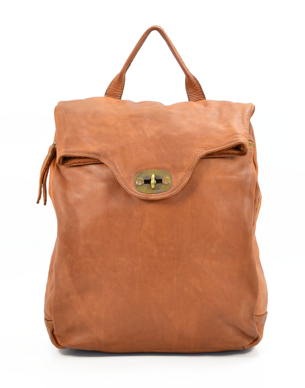 Large vintage leather backpack for women and men, A4 size, cognac color