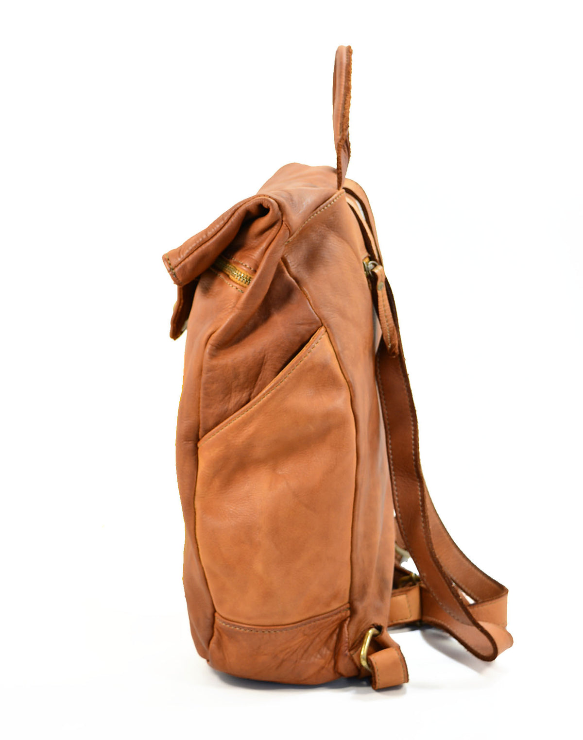 side view - vintage leather backpack VERONA cognac