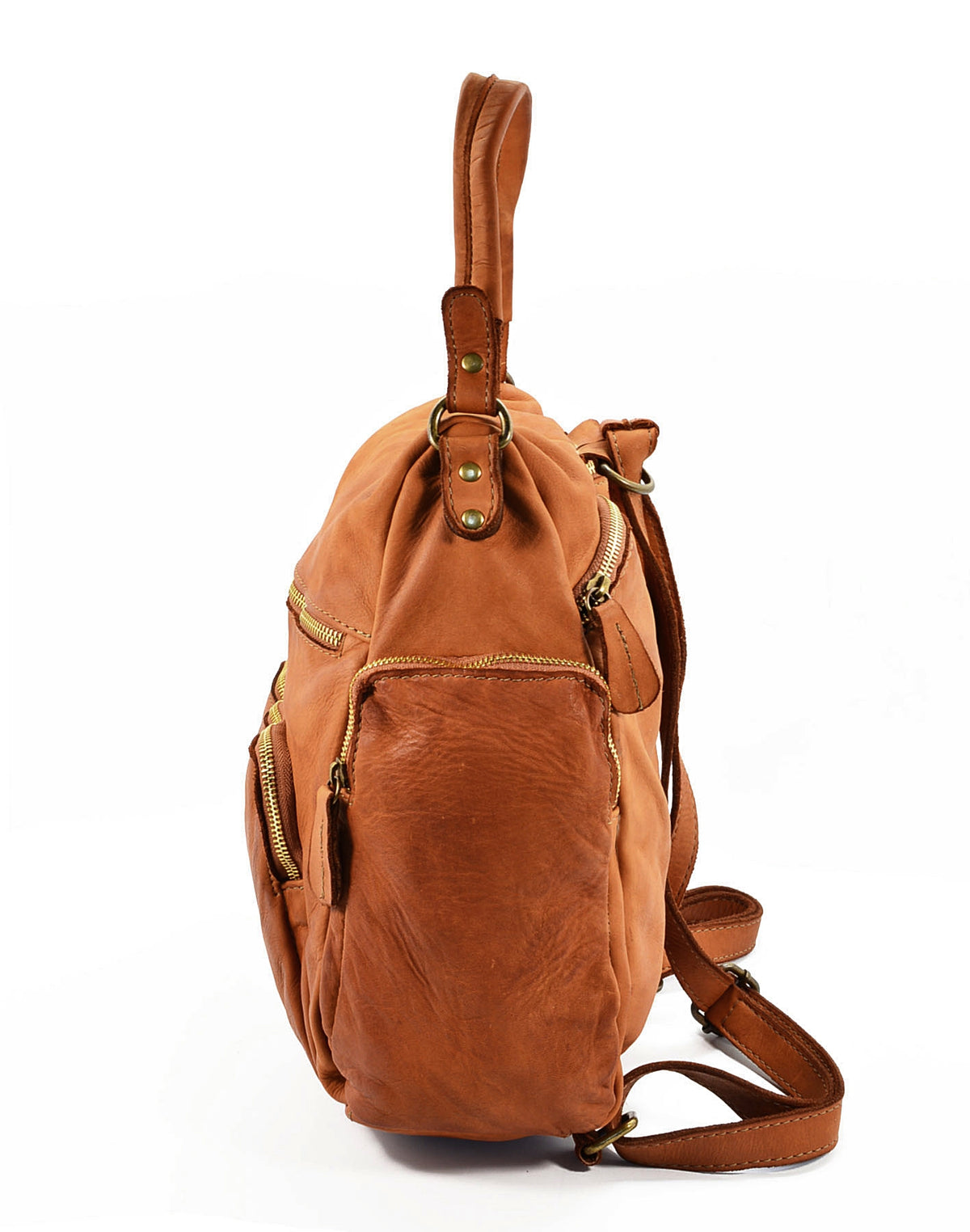 Koniakowy plecak ze skóry naturalnej 2w1 w stylu vintage Unisex