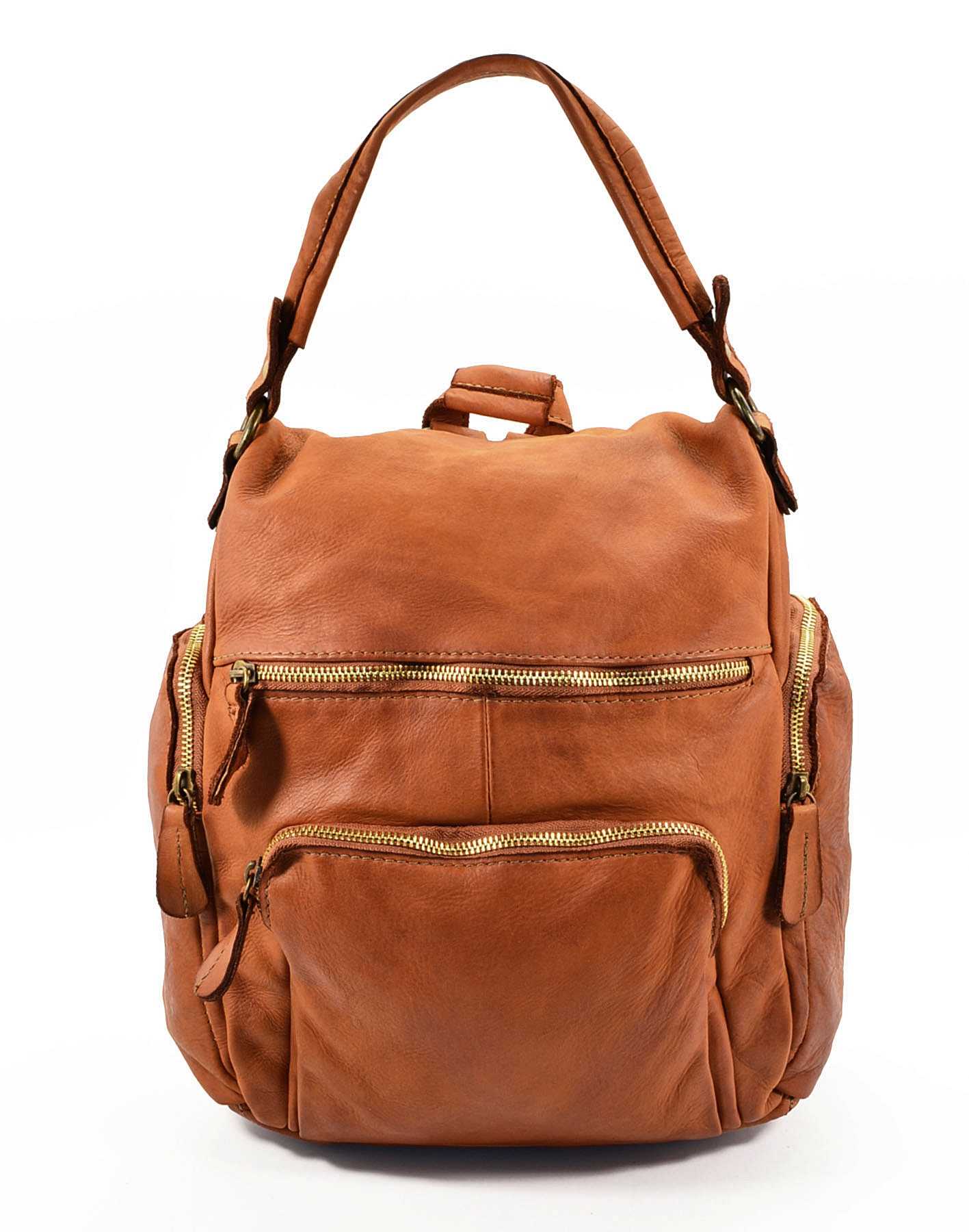 Brescia ● Miejska torba - plecak skórzany w jednym, unisex. cognac