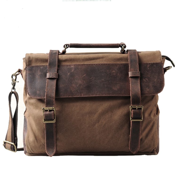 Brun vintage portfölj i canvas med axelrem HARVARD unisex. Tvåfack.