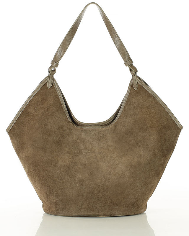 Shopper bag BOLOGNA Tote Bag damaxelväska i italiensk mocka beige-taupe
