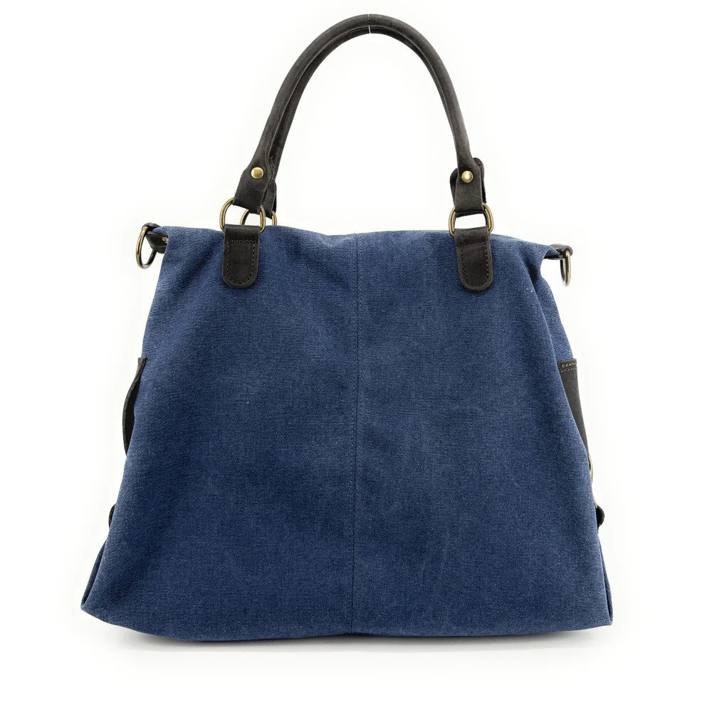 KOUKO HOBO - Duża damska torba na ramię z płótna canvas i skóry