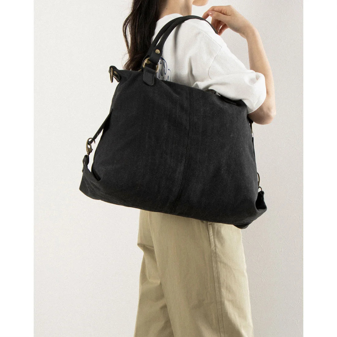 KOUKO HOBO Duża damska torba na ramię XXL z grubej bawełny i skóry