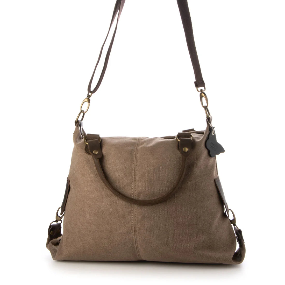 KOUKO HOBO - Duża damska torba na ramię z płótna canvas i skóry