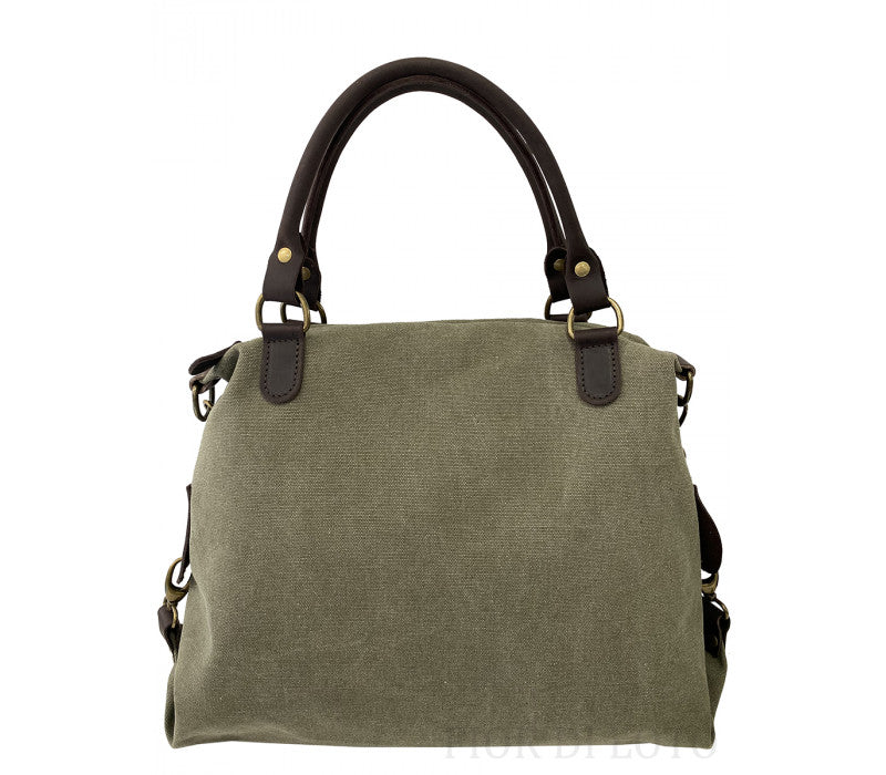 KOUKO HOBO - Duża damska torba na ramię z płótna canvas i skóry