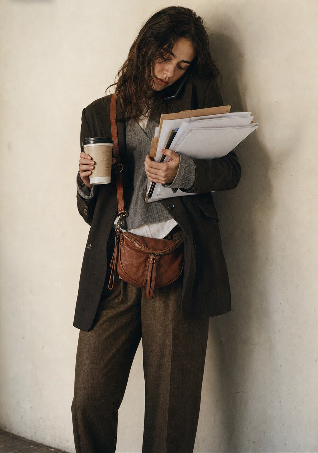Brown Italian leather shoulder and crossbody bag Amelia