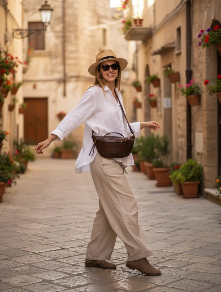 Torq2 Duża skórzana torba damska nerka półsiężyc crossbody z uchwytem