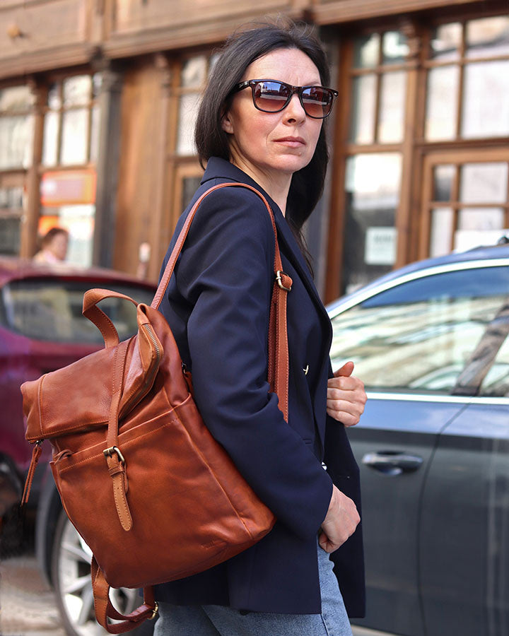 Marconi Leather City Backpack with Laptop Pocket. Unisex