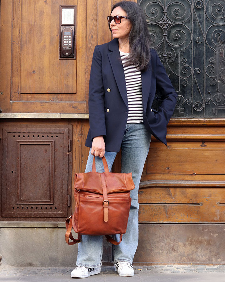Marconi Leather City Backpack with Laptop Pocket. Unisex