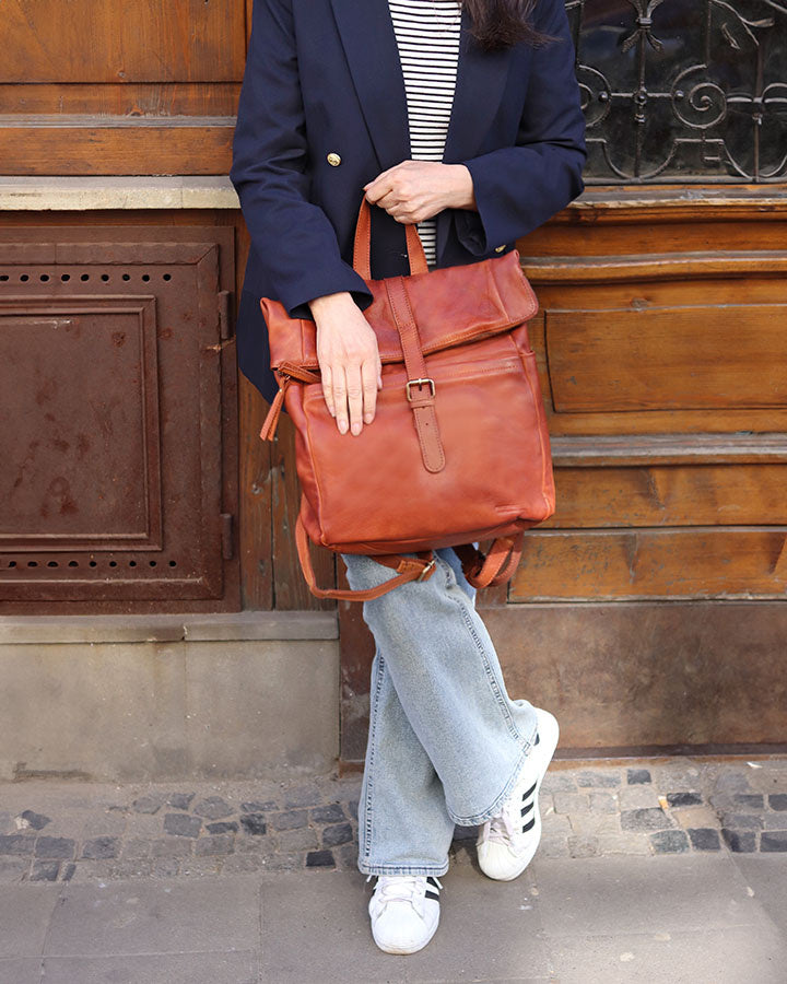 Marconi Leather City Backpack with Laptop Pocket. Unisex