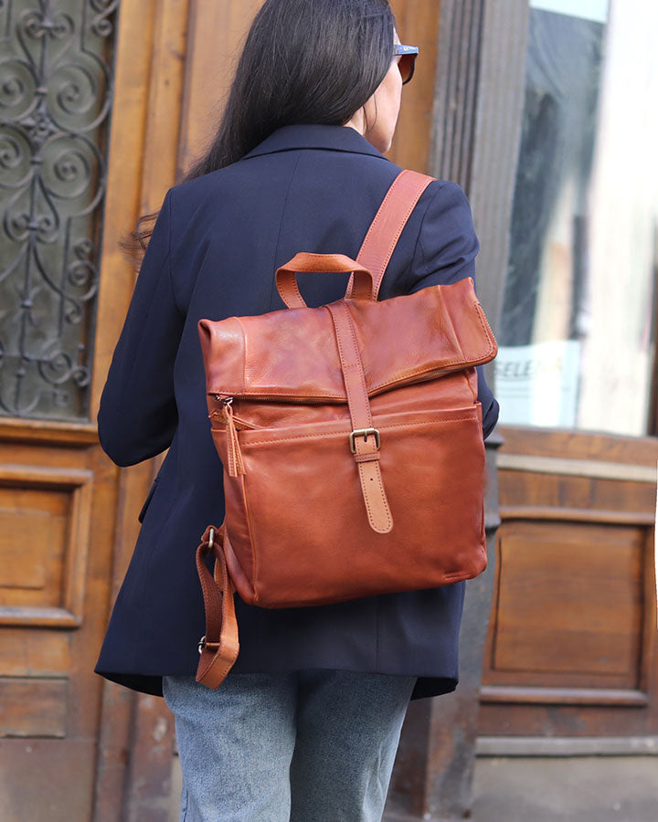 Marconi Leather City Backpack with Laptop Pocket. Unisex