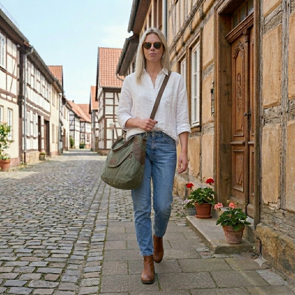 MARK VINTAGE - Duża damska torba na ramię z płótna canvas
