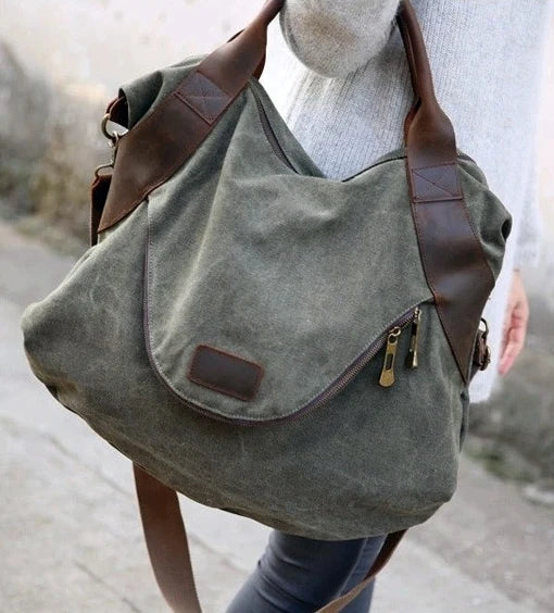 MARK VINTAGE - Duża damska torba na ramię z płótna canvas