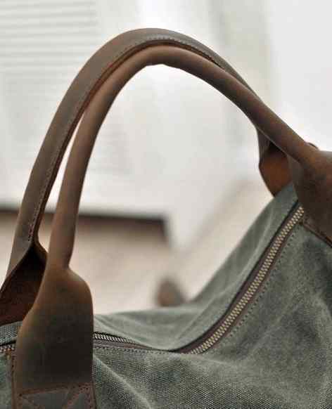 MARK VINTAGE Duża damska materiałowa torba na ramię  XXL z grubej bawełny i skóry naturalnej