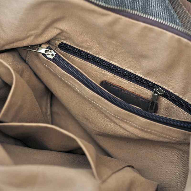 MARK VINTAGE Duża damska materiałowa torba na ramię  XXL z grubej bawełny i skóry naturalnej