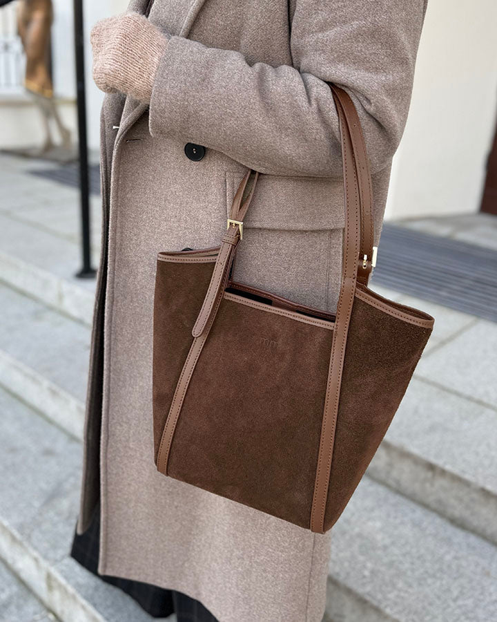 BASTOGNE Sue. Elegancki shopper bag torba na ramię z włoskiego zamszu
