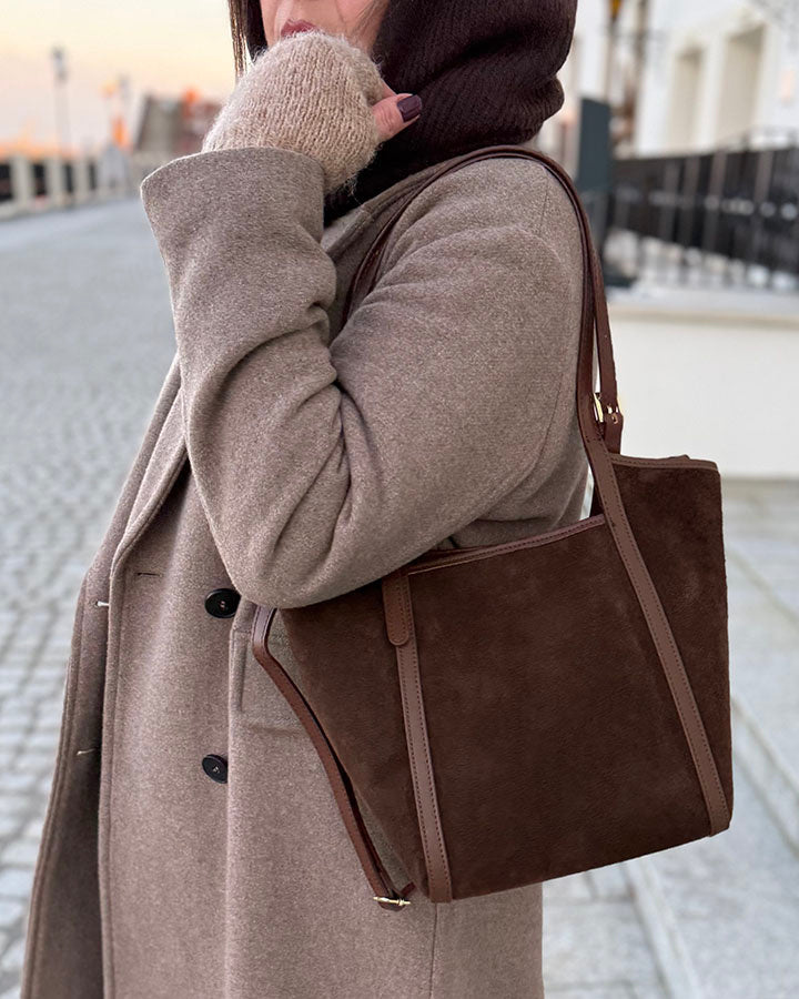 BASTOGNE Sue. Elegancki shopper bag torba na ramię z włoskiego zamszu