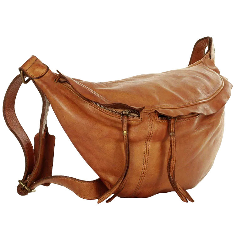 Waist bag, women's pouch made of natural leather with adjustable strap
