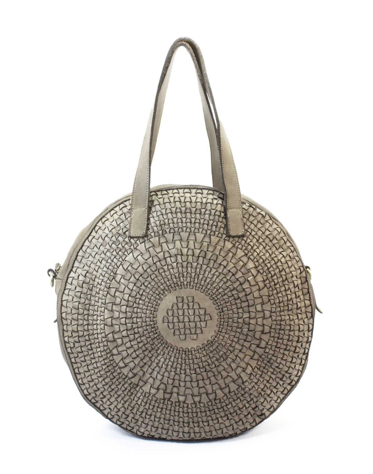 Sac porté épaule - Sac à bandoulière pour femme en cuir beige de forme ovale
