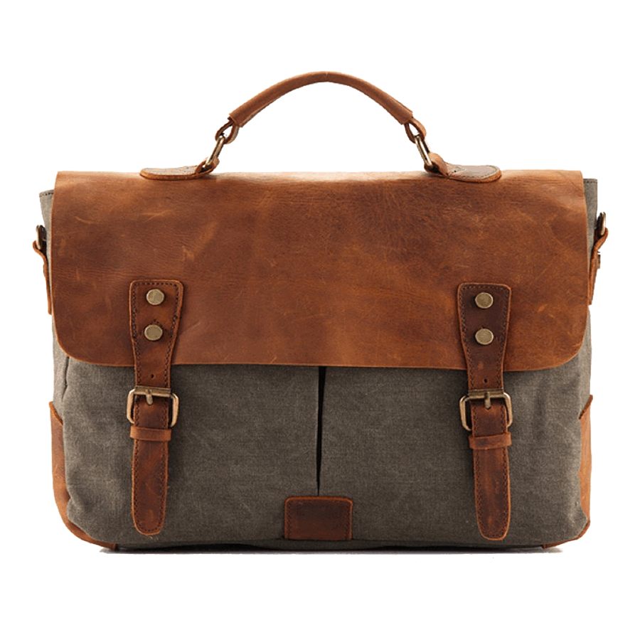 Briefcase made of thick canvas and genuine leather – OXFORD army green