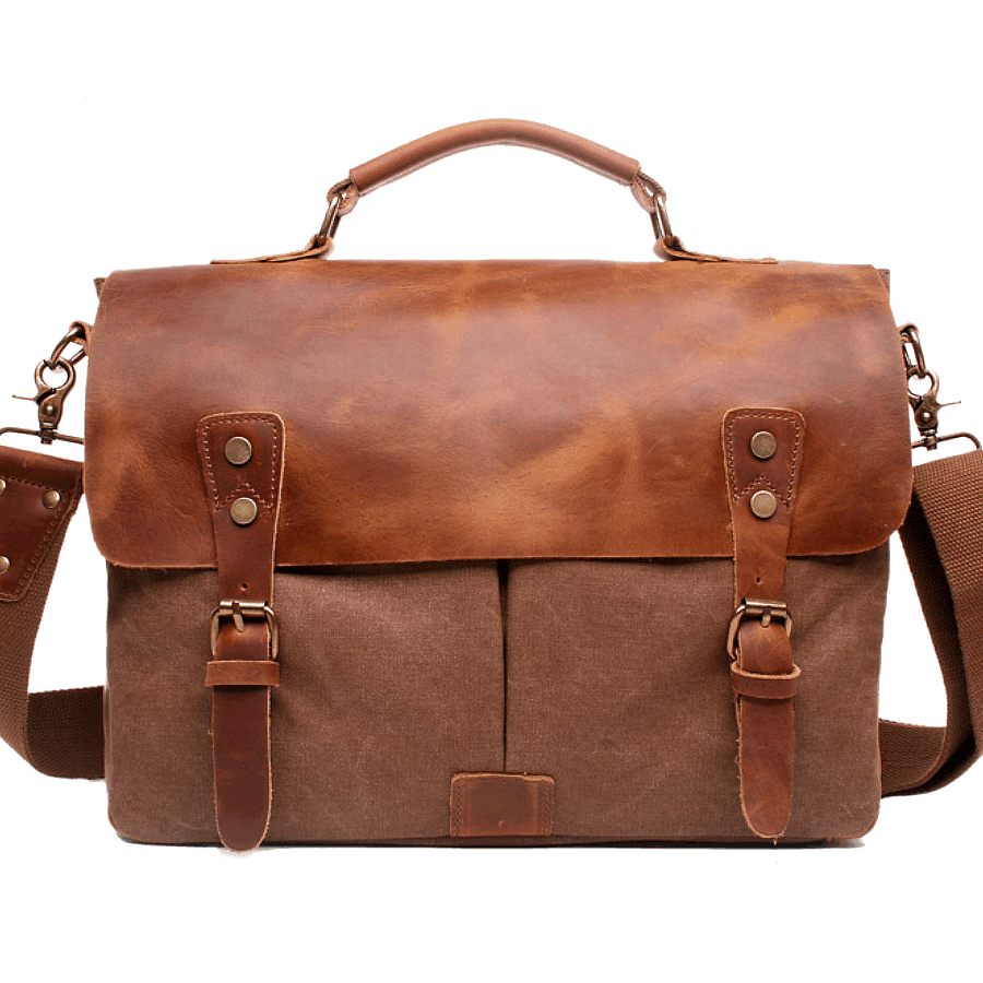 Brown classic canvas briefcase for documents and laptop, unisex