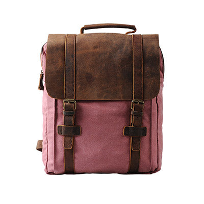 Red, large women's backpack made of cotton canvas and genuine leather