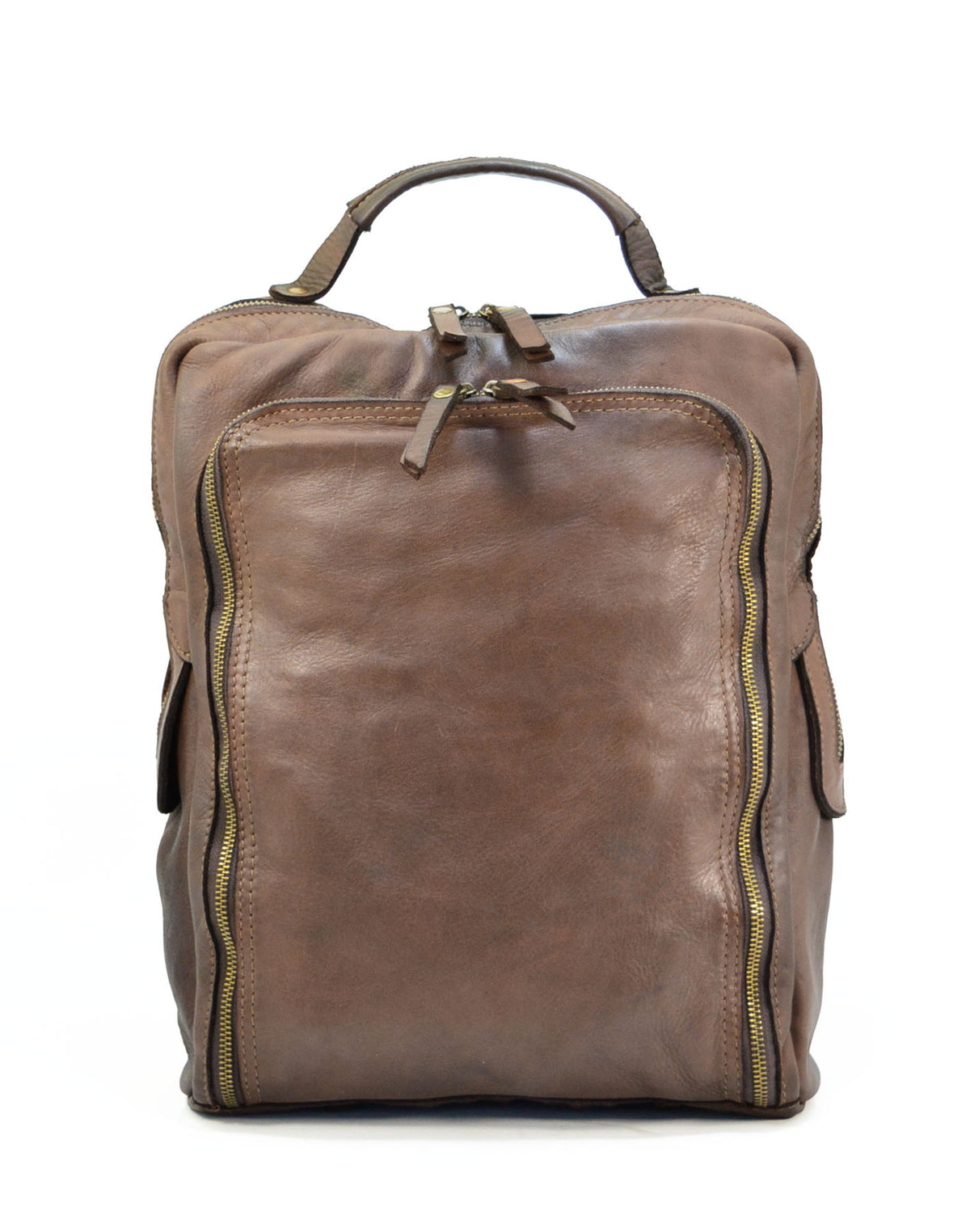 Brun 2-i-1 stadryggsäck i läder med laptopfack