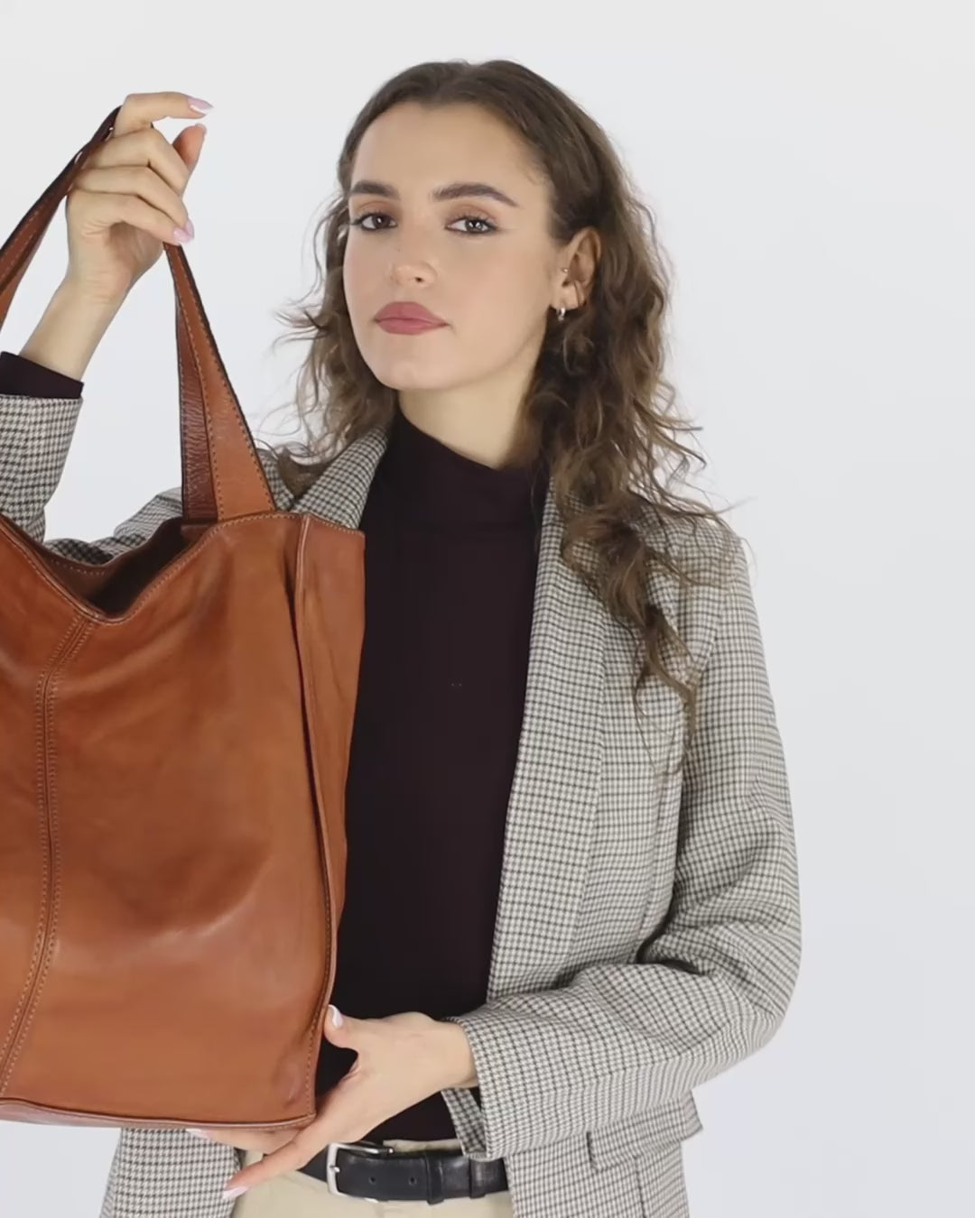 Arreto ● Stor klassisk axelväska shoppingväska i äkta läder för kvinnor