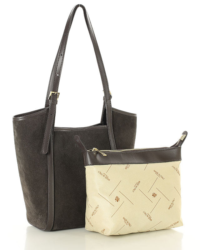 BASTOGNE Sue. Elegancki shopper bag torba na ramię z włoskiego zamszu