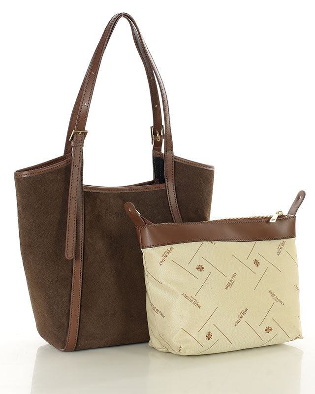 BASTOGNE Sue. Elegancki shopper bag torba na ramię z włoskiego zamszu