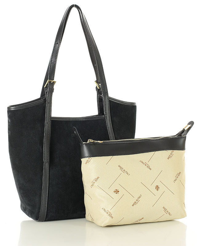 BASTOGNE Sue. Elegancki shopper bag torba na ramię z włoskiego zamszu