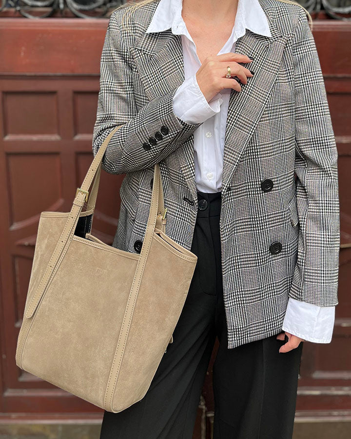 BASTOGNE Sue. Elegancki shopper bag torba na ramię z włoskiego zamszu