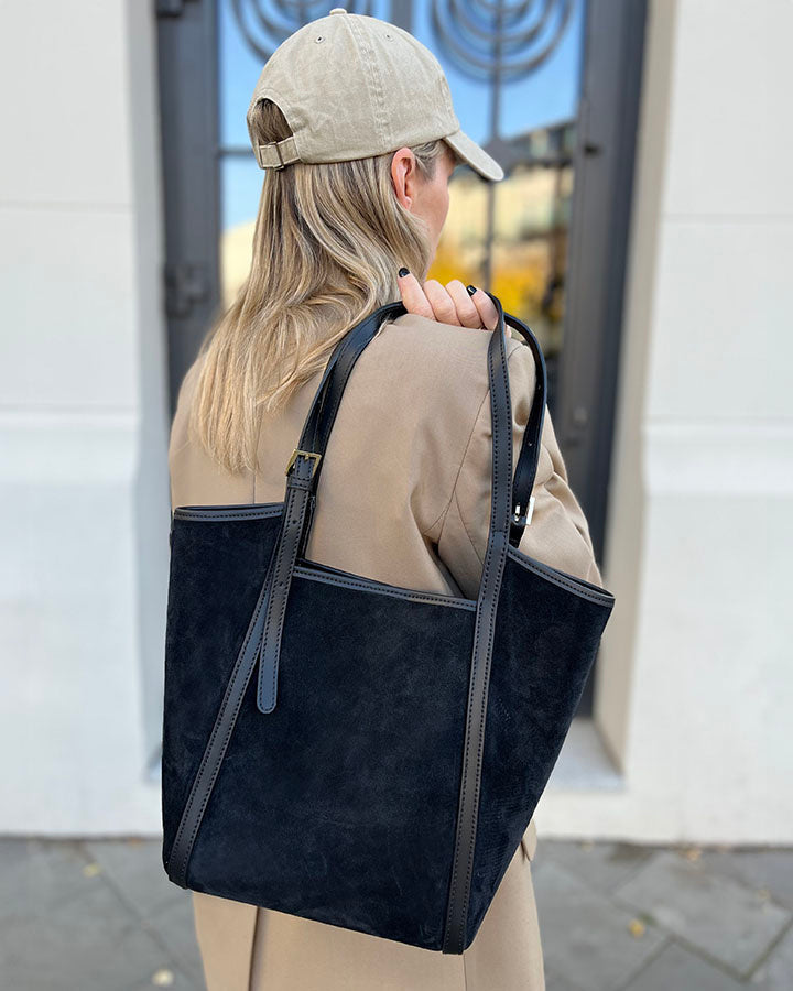 BASTOGNE Sue. Elegancki shopper bag torba na ramię z włoskiego zamszu