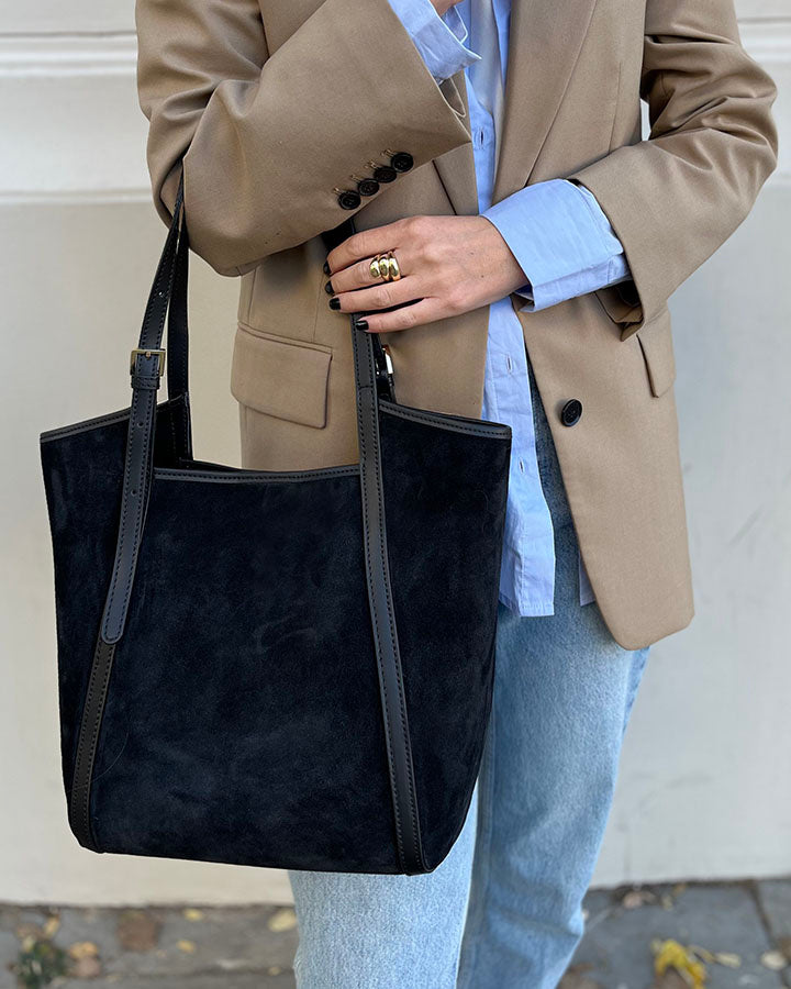 BASTOGNE Sue. Elegancki shopper bag torba na ramię z włoskiego zamszu