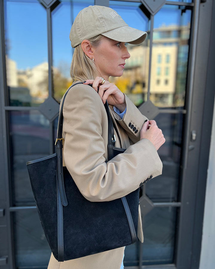 BASTOGNE Sue. Elegancki shopper bag torba na ramię z włoskiego zamszu