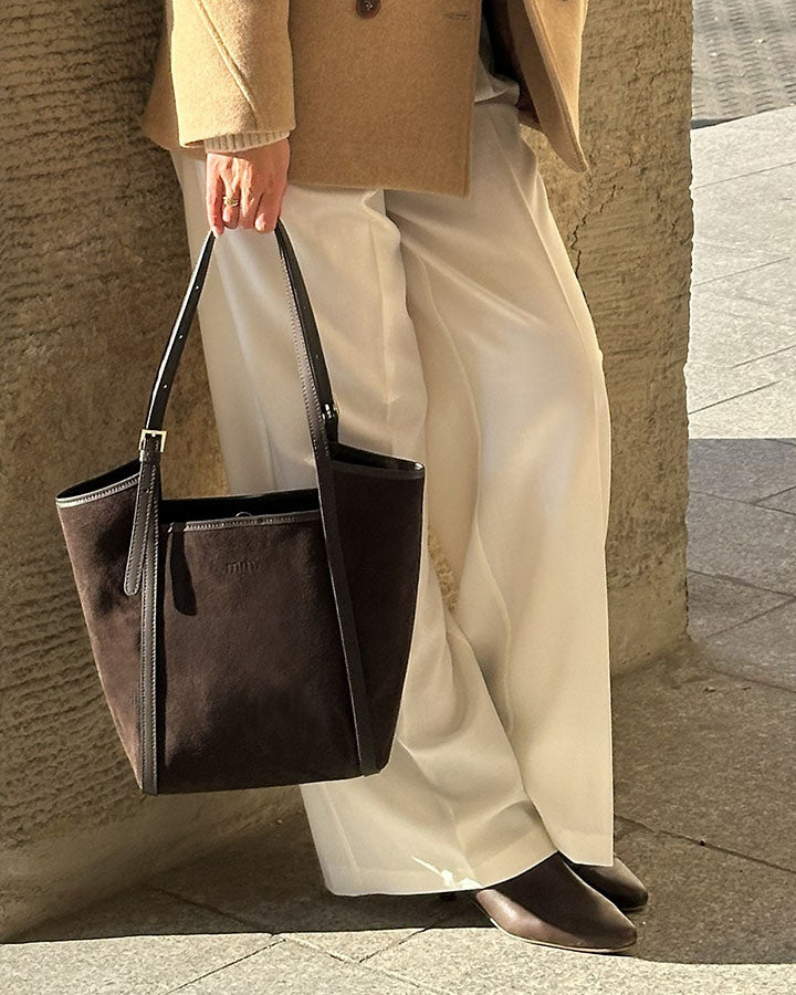 BASTOGNE Sue. Elegancki shopper bag torba na ramię z włoskiego zamszu