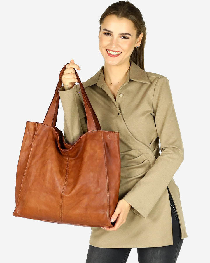 Cancio ● Leather women's shopper bag A4 XL