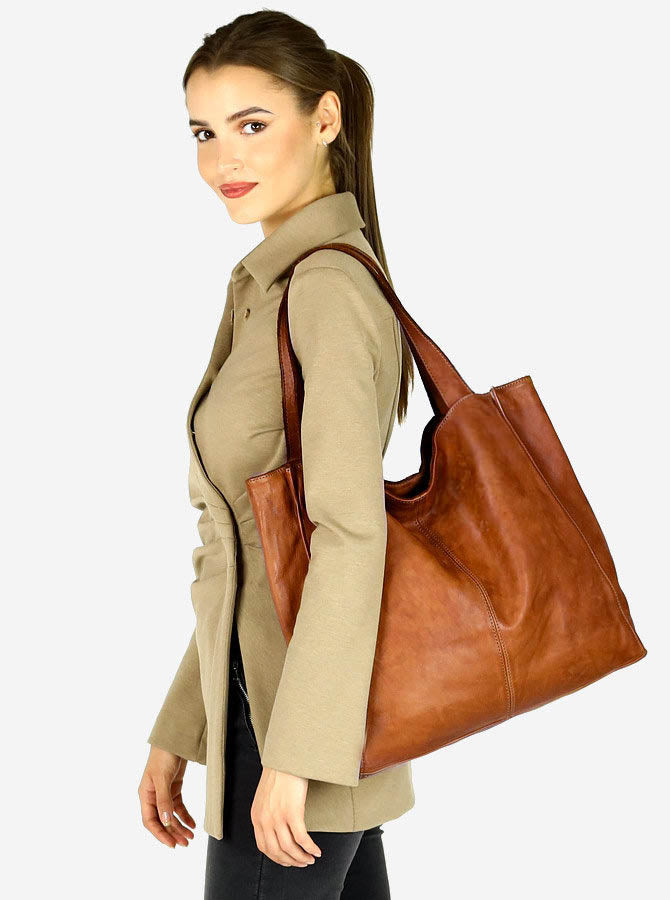 Cancio ● Leather women's shopper bag A4 XL