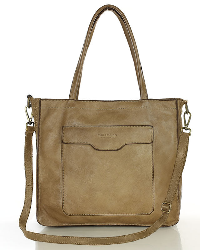 TOTE ROMA. Women's shoulder bag - shopper bag with pockets made of Italian natural leather