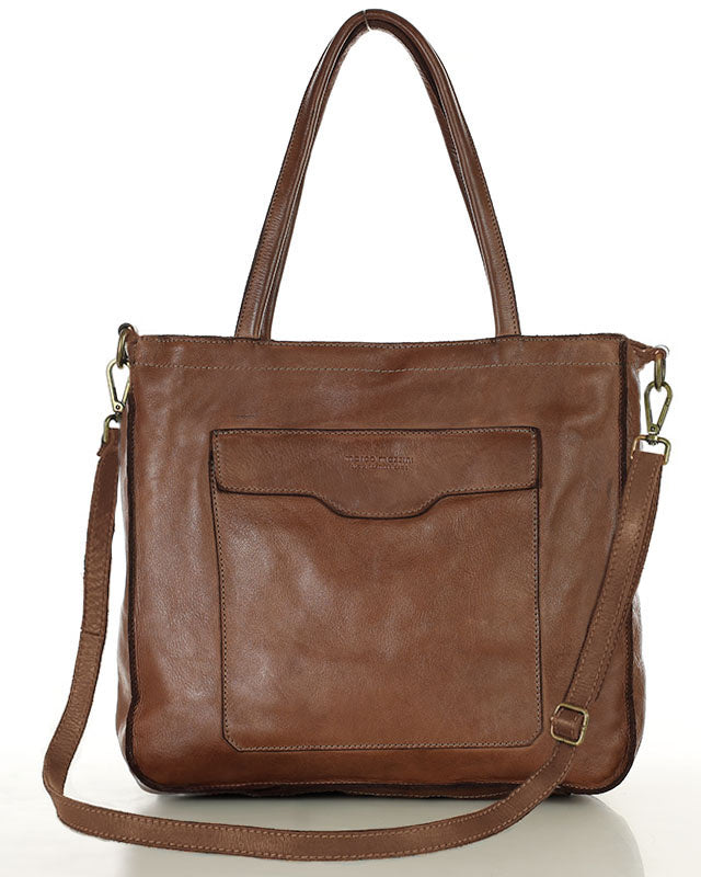 TOTE ROMA. Women's shoulder bag - shopper bag with pockets made of Italian natural leather