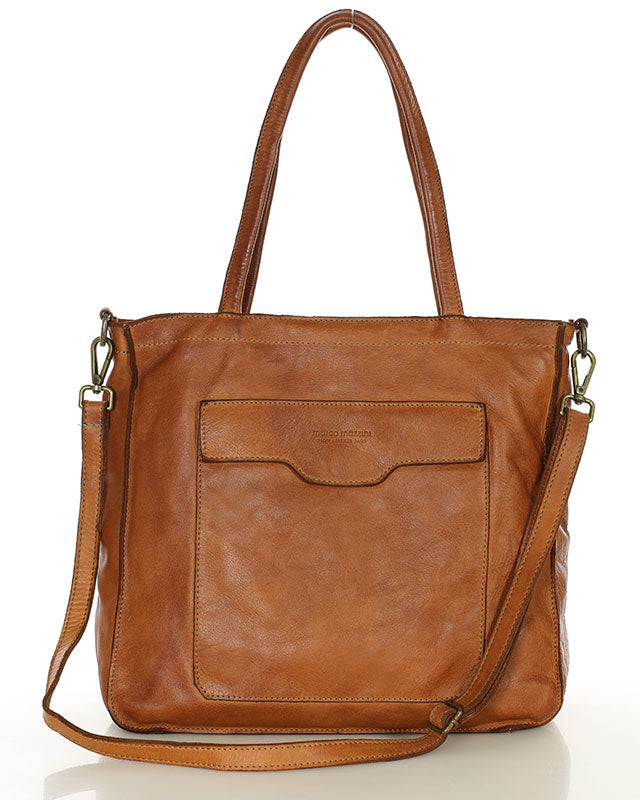 TOTE ROMA. Women's shoulder bag - shopper bag with pockets made of Italian natural leather