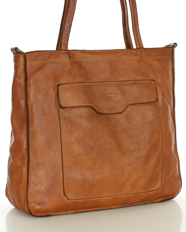 TOTE ROMA. Women's shoulder bag - shopper bag with pockets made of Italian natural leather