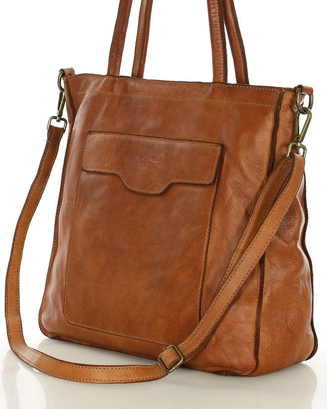 TOTE ROMA. Women's shoulder bag - shopper bag with pockets made of Italian natural leather