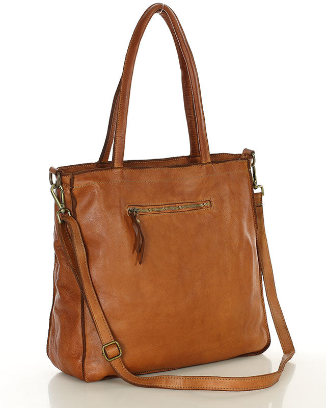 TOTE ROMA. Women's shoulder bag - shopper bag with pockets made of Italian natural leather