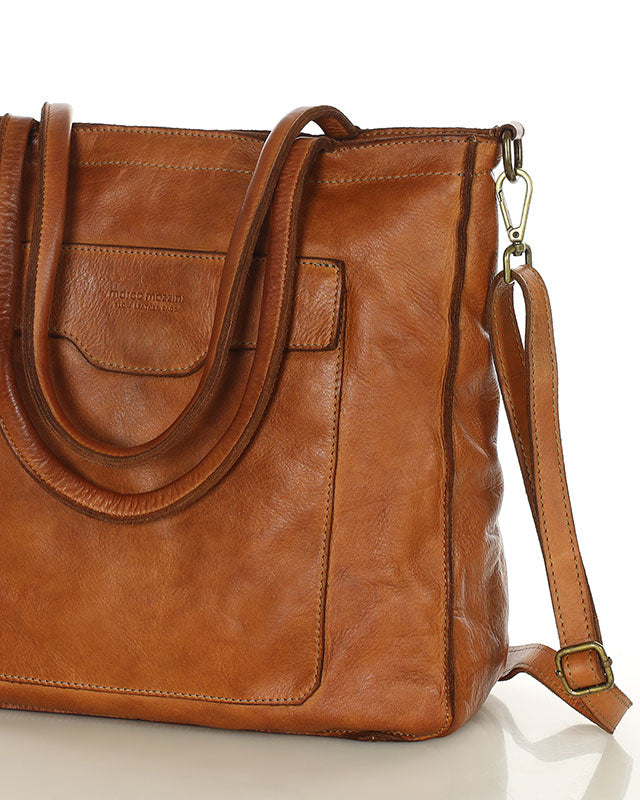 TOTE ROMA. Women's shoulder bag - shopper bag with pockets made of Italian natural leather
