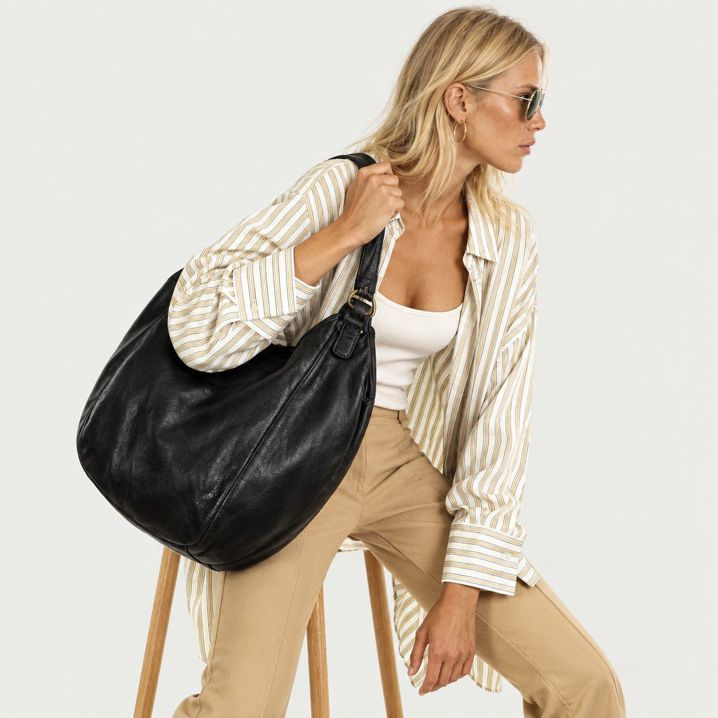 VESSA - Duża damska skórzana torba worek – Shopper Hobo