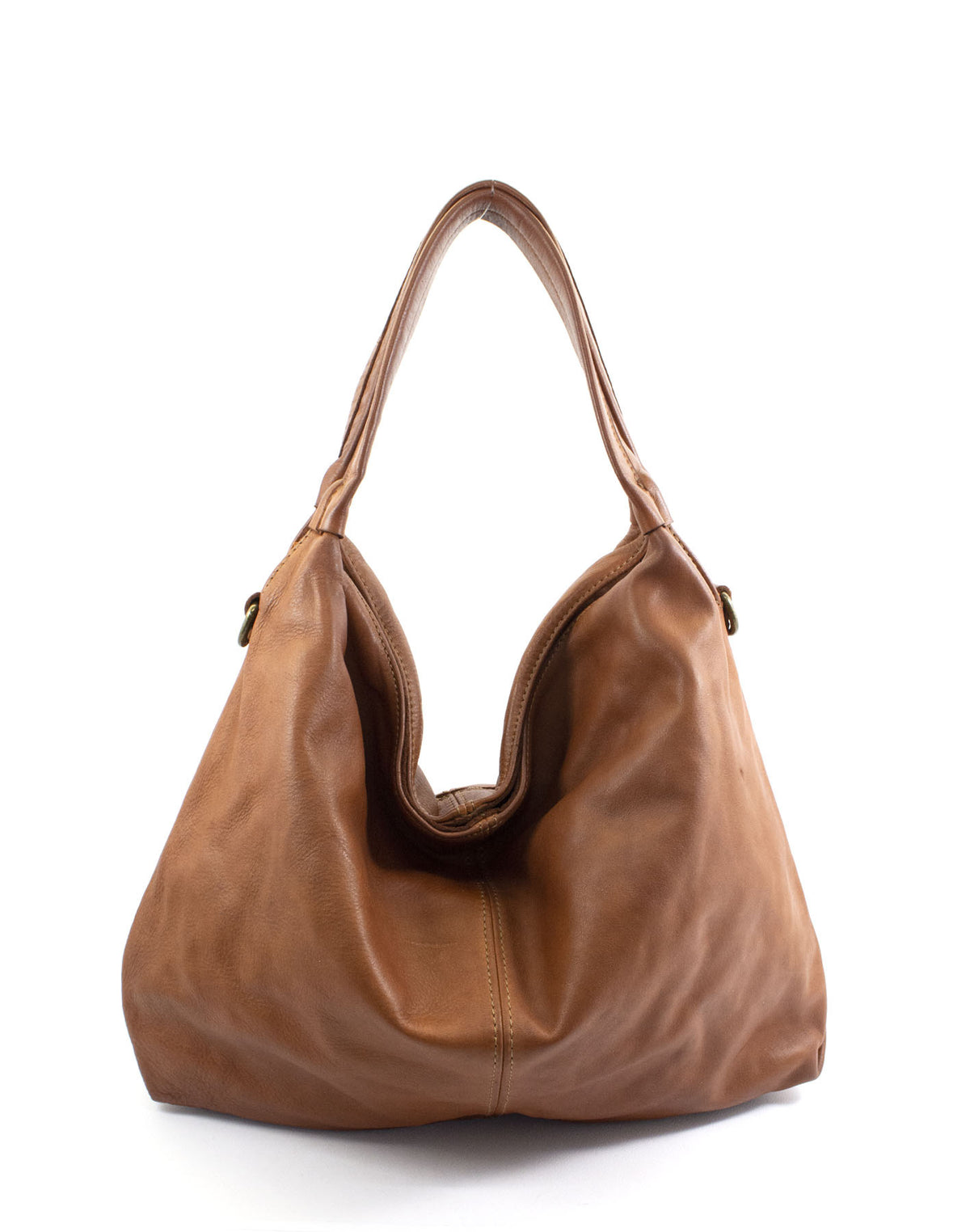 Sac porté épaule pour femme Hobo en cuir italien naturel – cognac, marron
