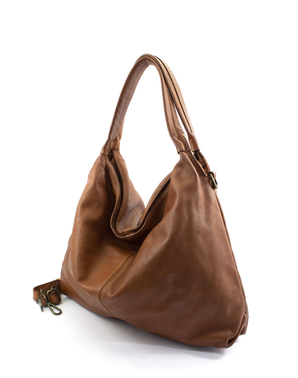 Sac Hobo en cuir souple pour femme, style décontracté – marron cognac