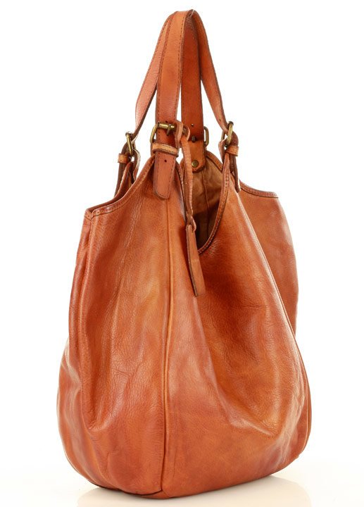 VESSA - Duża damska skórzana torba worek – Shopper Hobo